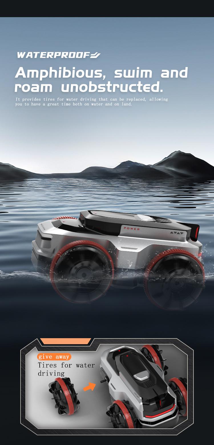BRRRRT Amphibious Remote Control Car 4WD WaterproofRC Vehicle 360&deg;Rotation RC Truck Stunt Car 2.4 GHzRemote Control Boat for 5-12 Kids Girls Boys Gift AllTerrain Water Beach Pool Toy