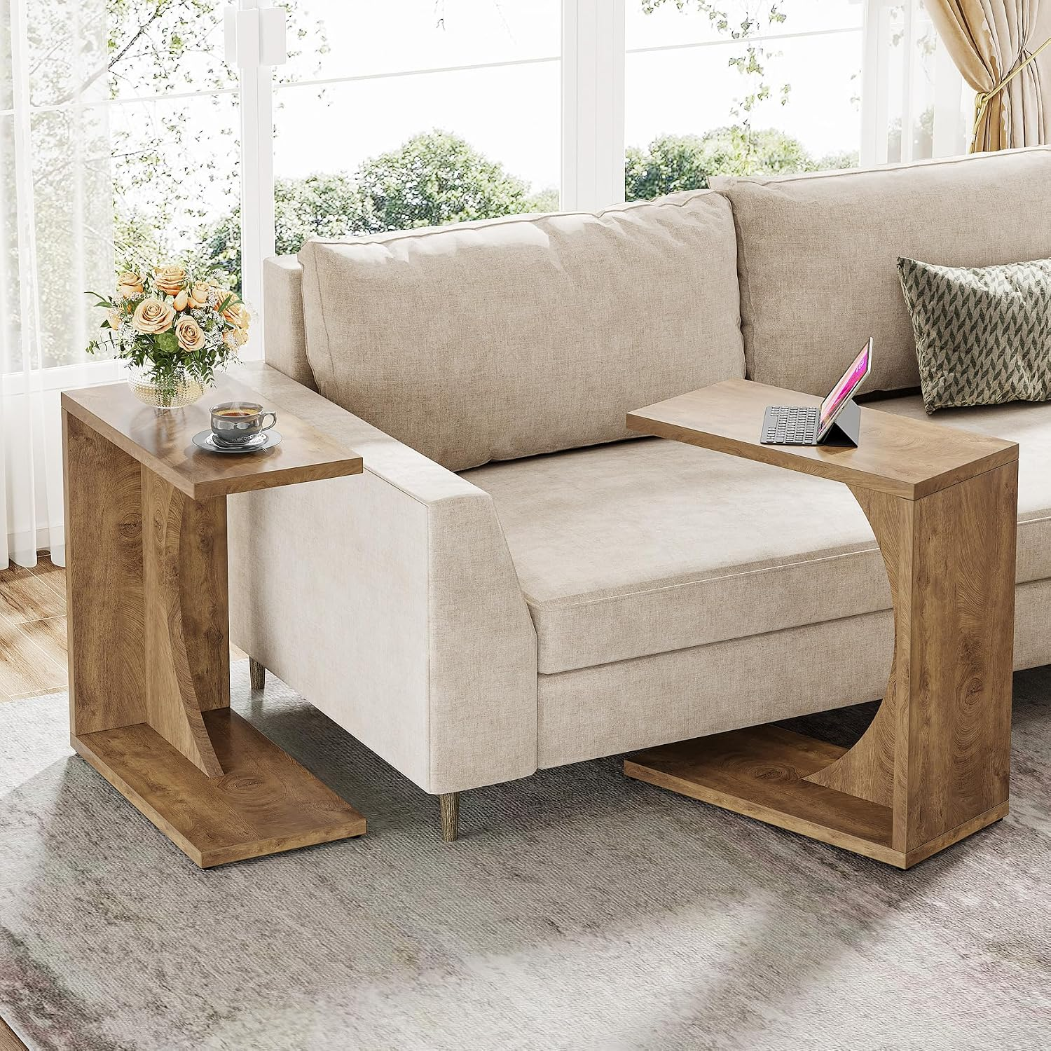 NLFZEK C-Shaped Side Table – Modern Sofa End Table for Small Spaces, Living Room & Bedroom