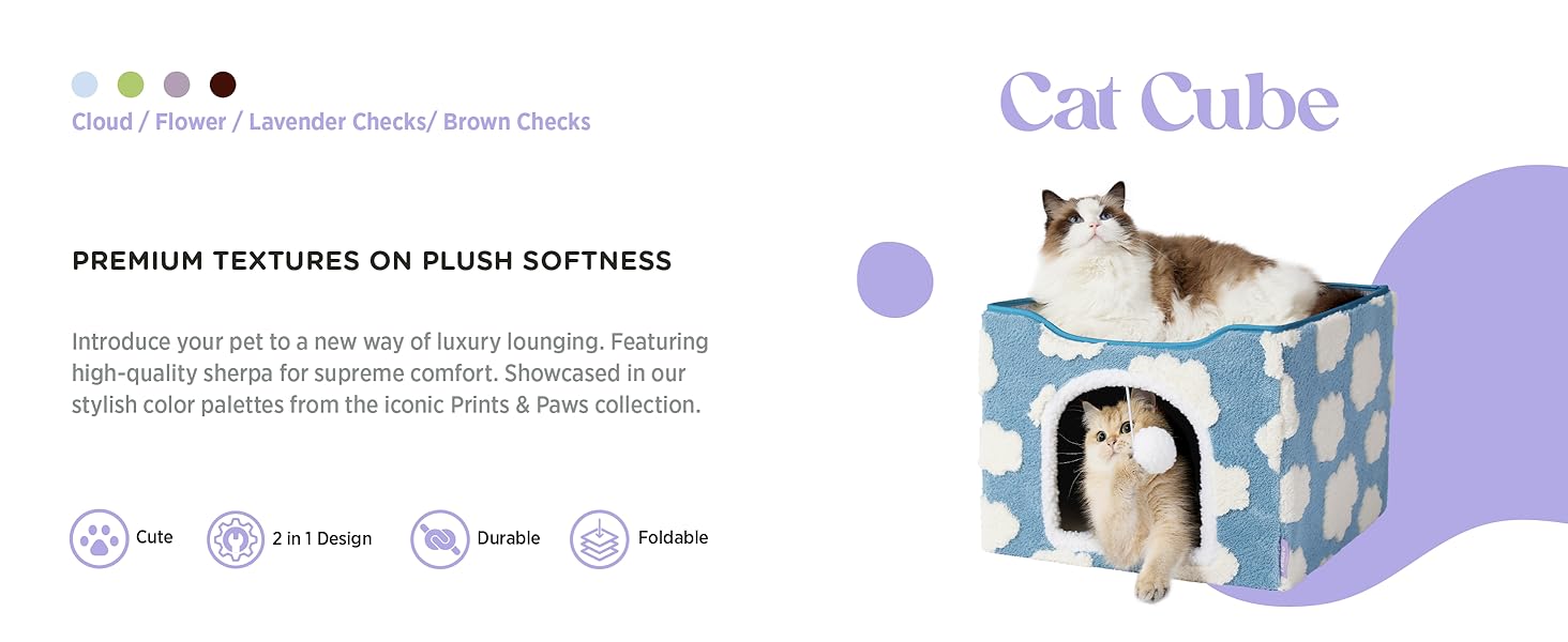 Lesure Indoor Cat Beds Kitten House - Large Cat Cave for Pet Cube with Fluffy Ball Hanging, Foldable Small Animal Hideaway,Deals For You Days