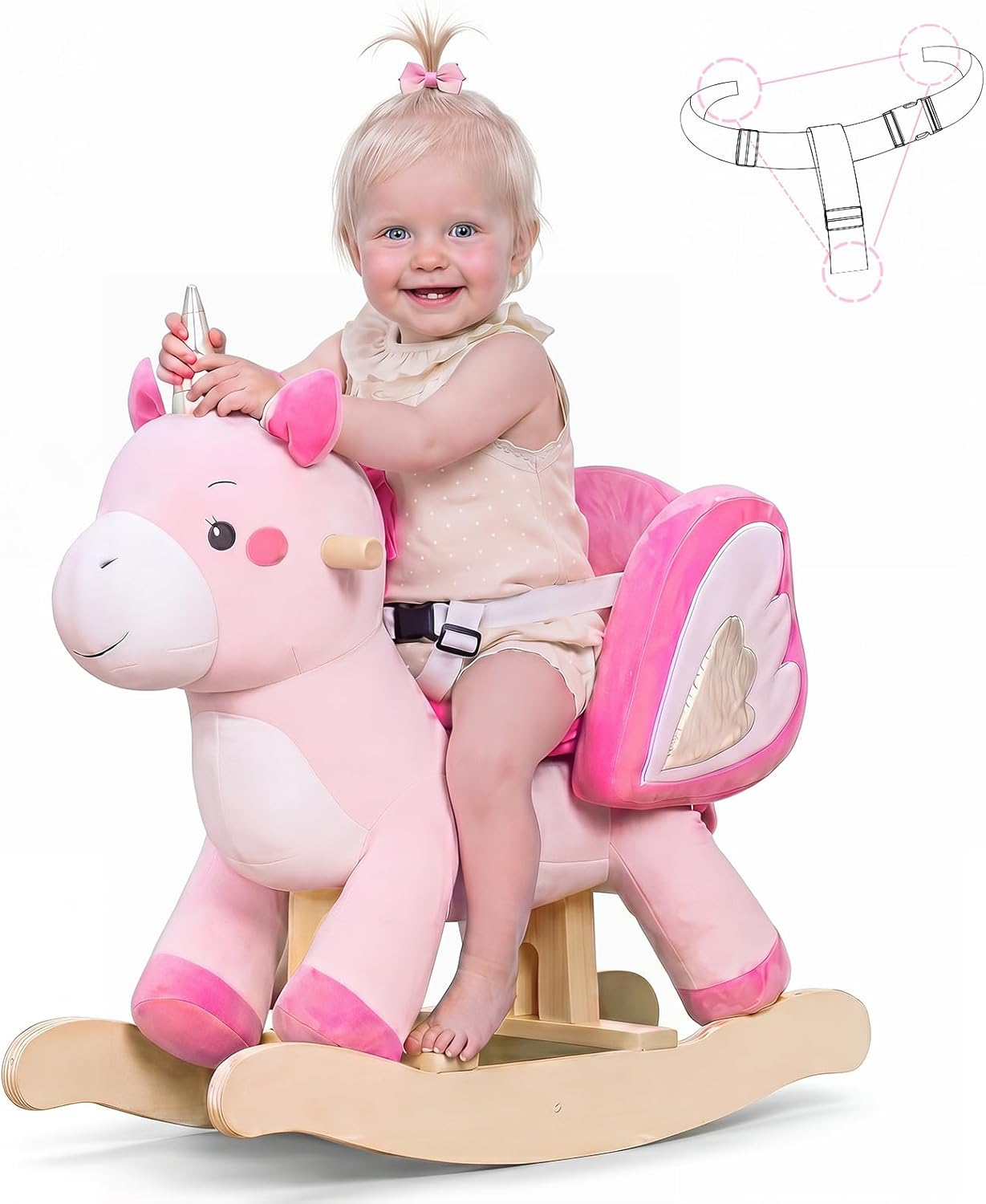 NLFZEK Animal Rocking Horse | Plush Ride-On Toy with Safety Belt for Toddlers