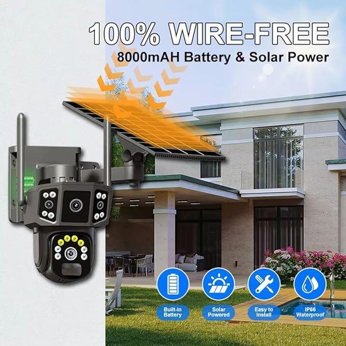 9MP Wireless Solar Security Camera – Outdoor PTZ CCTV with WiFi, Battery Powered, V380 App – Home Surveillance System