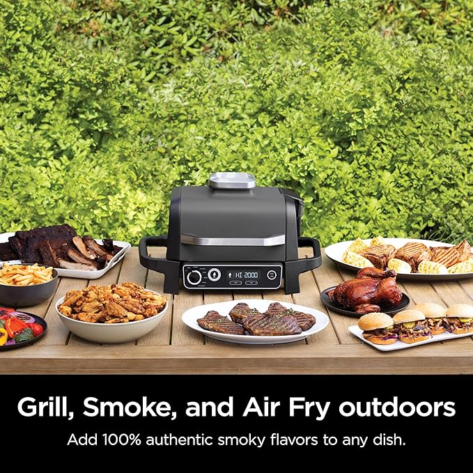 Portable 7-in-1 Outdoor Grill | Electric Smoker, Air Fryer & BBQ Combo, Weather-Resistant