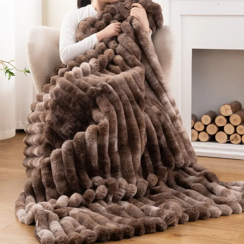 NLFZEK Faux Rabbit Fur Blanket – Ultra Soft Plush Throw for Sofa & Bed