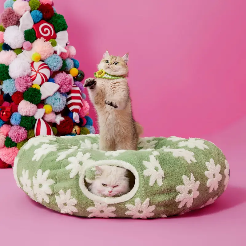 Lesure 2-in-1 Cat Tunnel Bed | Plush Washable Cat Cave & Play Tunnel