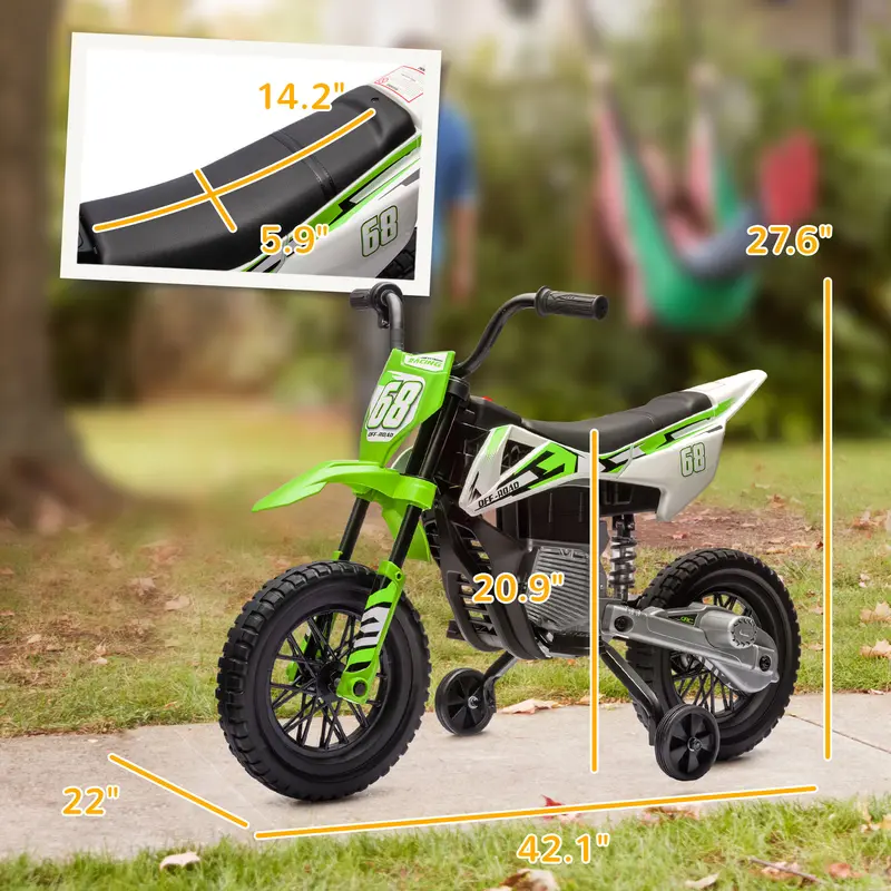 Qaba 12V Kids Electric Dirt Bike | Twist Grip Throttle, Training Wheels & Rear Suspension
