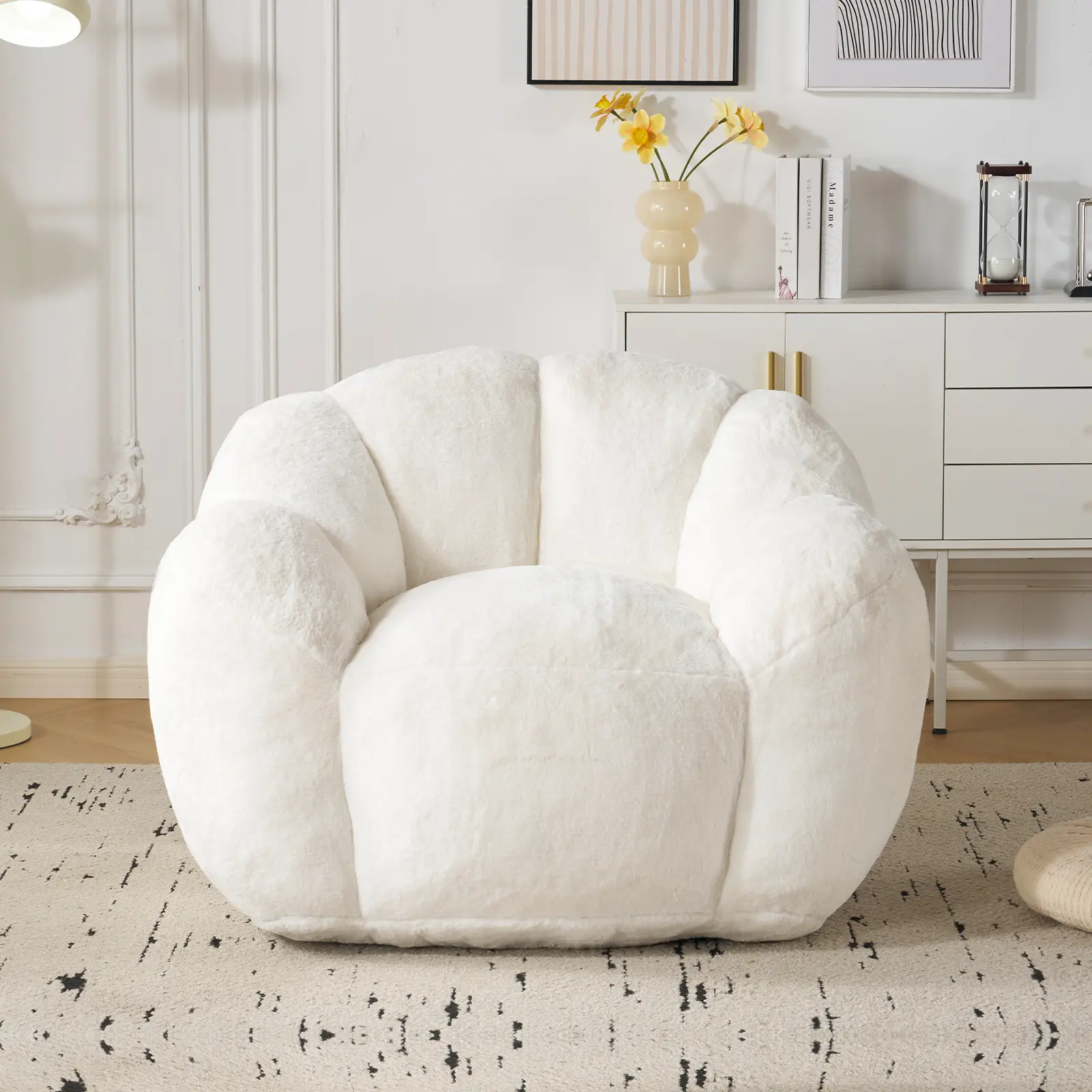 Oversized Faux Fur Bean Bag Chair | Ultra Soft Cozy Lounge Sofa with Supportive Backrest for Bedroom & Living Room