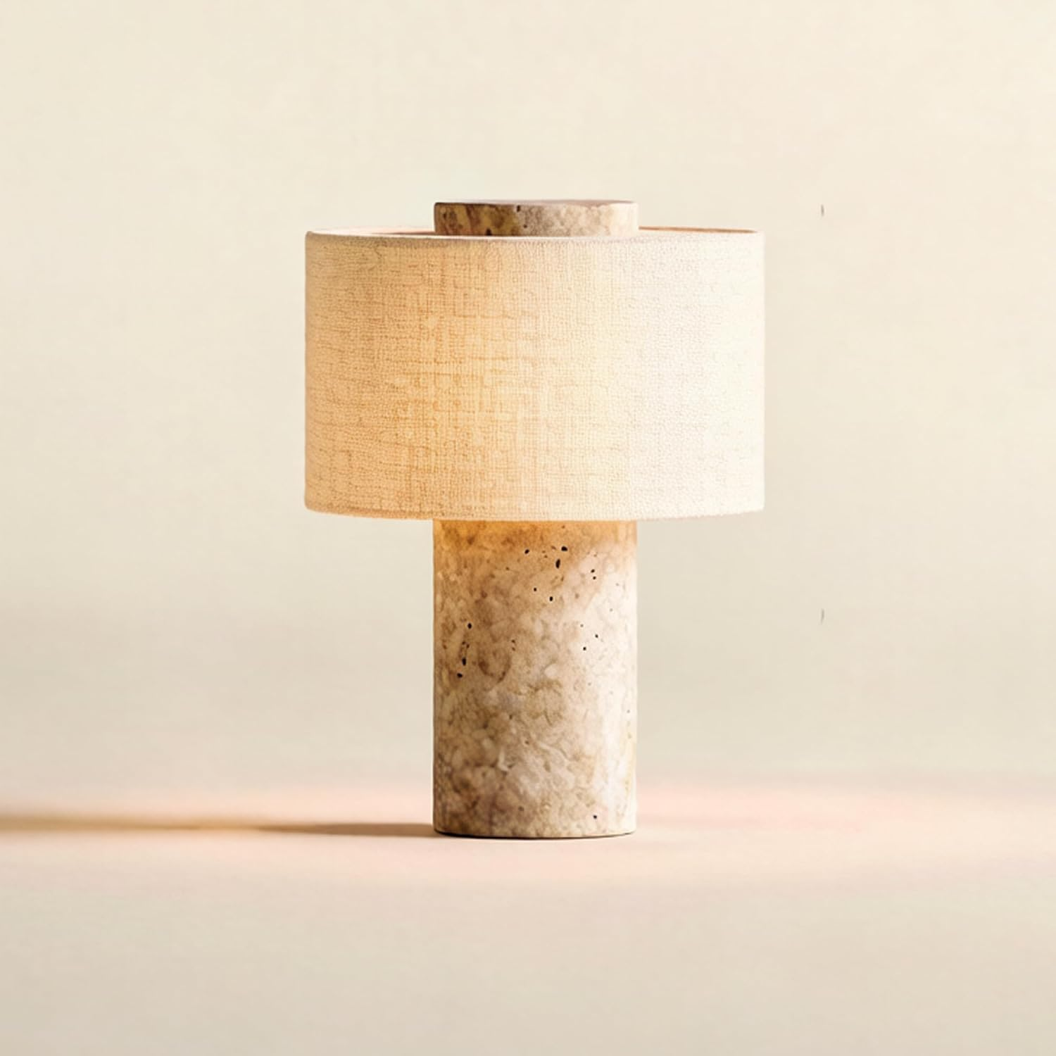 NLFZEK Natural Travertine Table Lamp – Sculptural Stone Light, 3-Color LED for Bedroom & Living Room