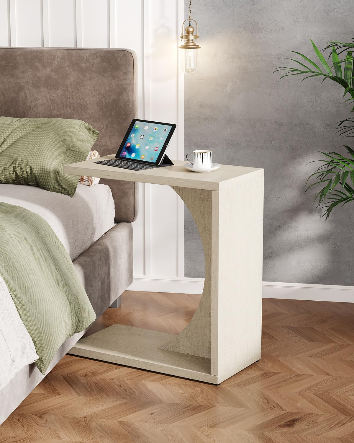 NLFZEK C-Shaped Side Table – Modern Sofa End Table for Small Spaces, Living Room & Bedroom