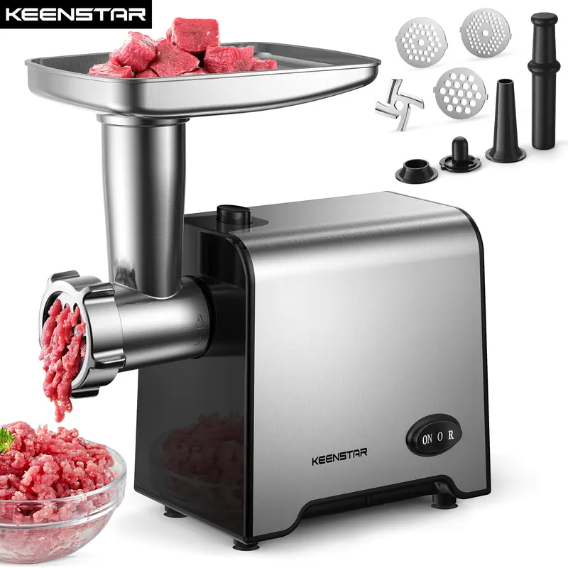 Electric Meat Grinders, Sausage Stuffer Maker 450W(3000W Max) Food Grinder with Blade & 3 Plates,Tubes & Kubbe Kit,Stainless Steel Meat Mincer Machine Ground Beef/Pork Home Kitchen Appliances Slicer