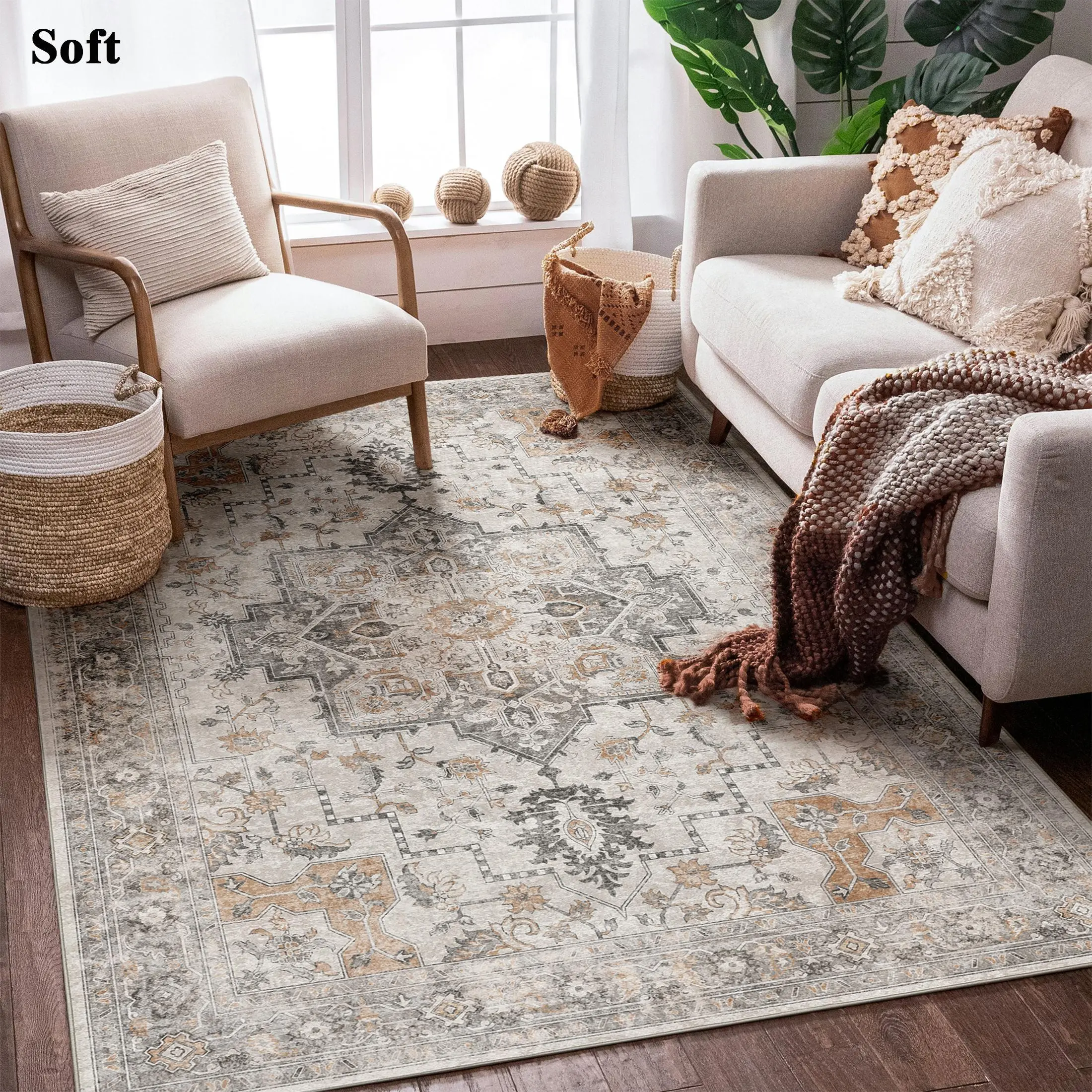 GENIMO Non Slip Area Rug for Living Room, Bedroom, Kitchen - Lightweight Mat, Machine Washable Low Pile Rugs,home decor,home essentials