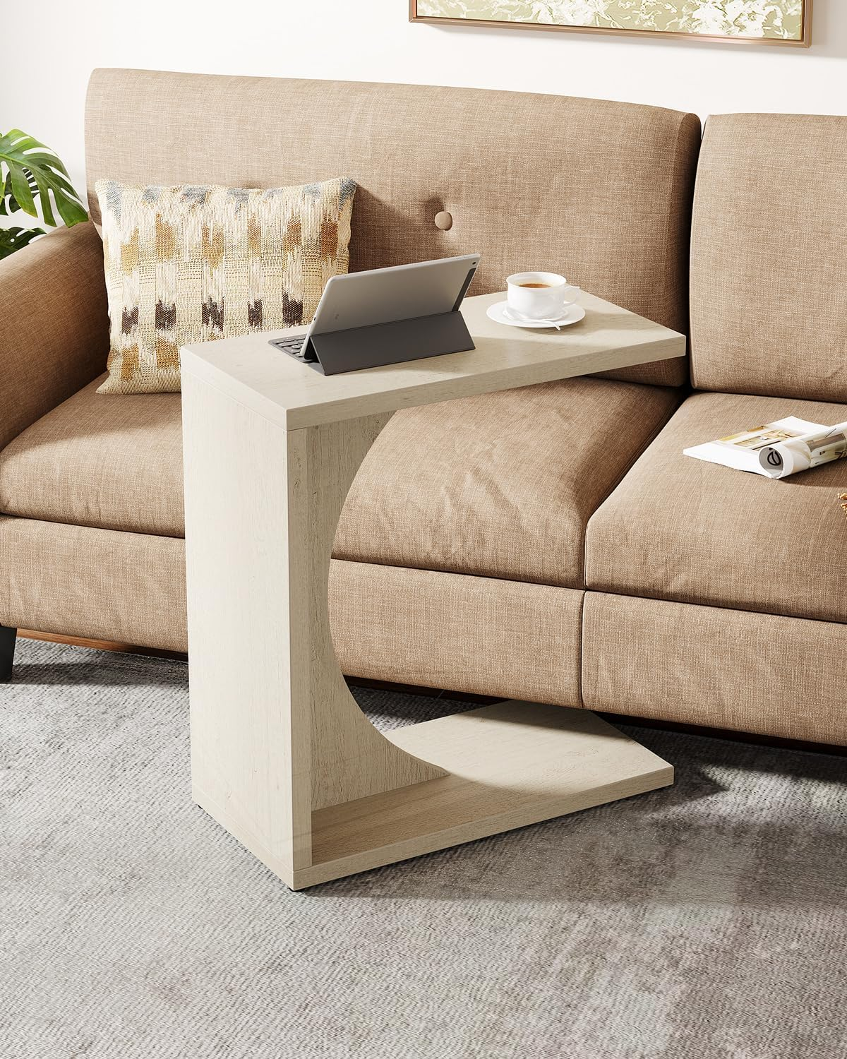 NLFZEK C-Shaped Side Table – Modern Sofa End Table for Small Spaces, Living Room & Bedroom