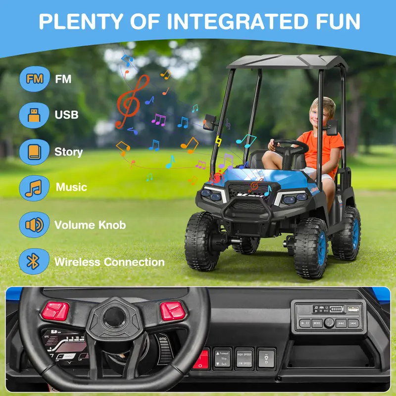 LIGIANT R9 24V 4WD Kids Golf Cart, 4-Seater Electric Ride On with Parental Remote, Detachable Awning & Bluetooth Music, Anti-Roll Safe Toy Gift for Ages 3–8