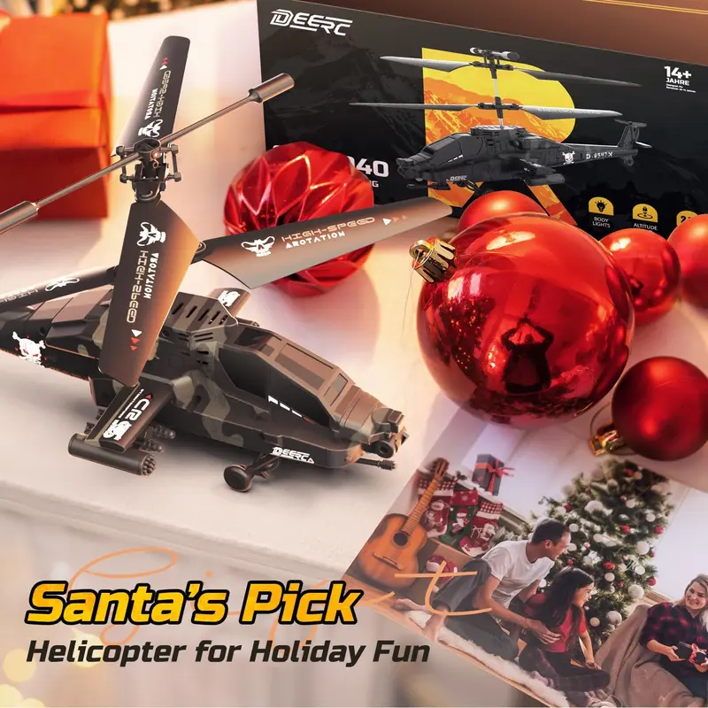 DEERC RC Helicopter for Kids & Beginners | 26-Min Flight, 2 Rechargeable Batteries, Altitude Hold, LED Lights & One-Key Takeoff