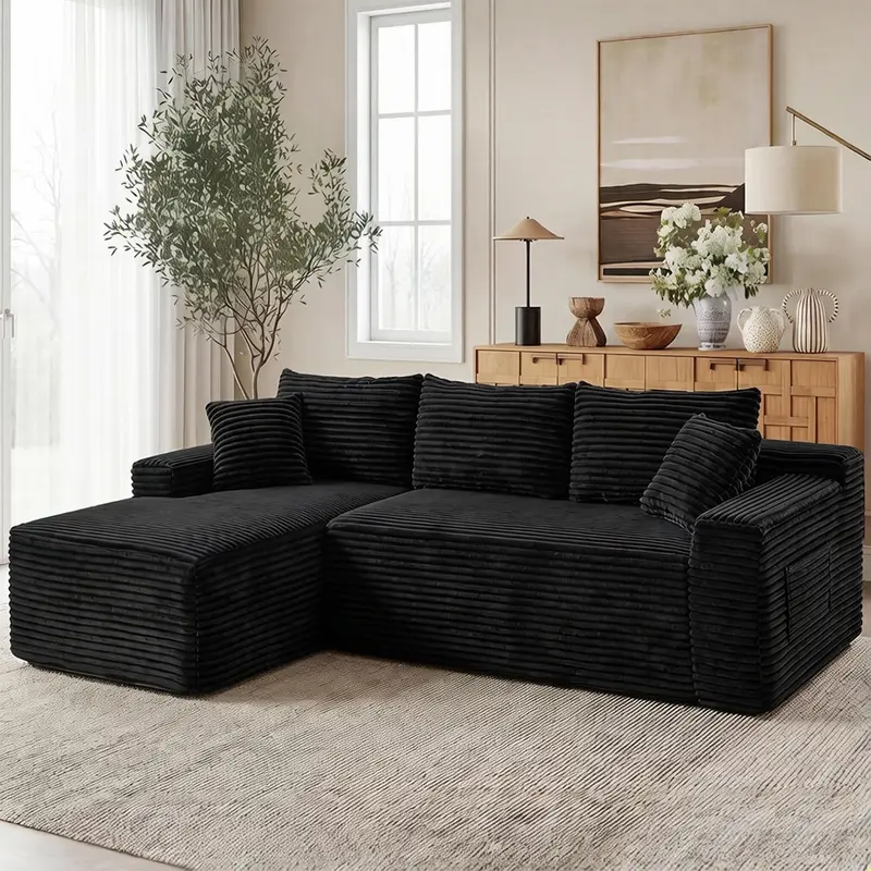Cloud Modular Sectional Sofa with Reversible Chaise | Deep Seat Corduroy Couch, No Assembly