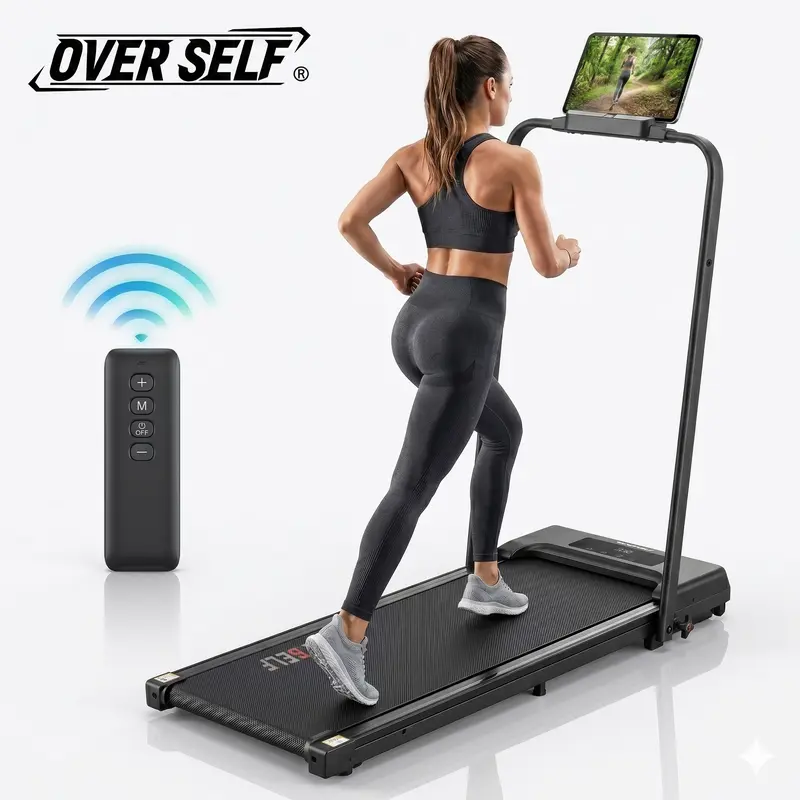 OVERSELF Foldable Walking Pad Treadmill with Handlebar, Adjustable Incline, 2.5HP Silent Motor, Remote Control, Carpet-Friendly Compact Home Running Machine