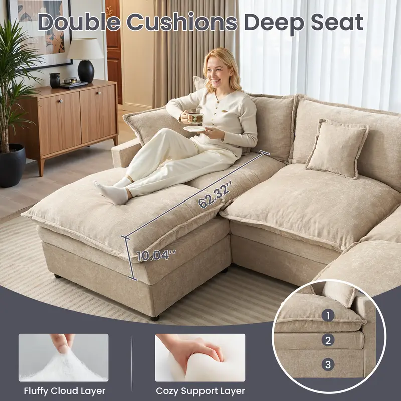 LOISEL 108” U Shaped Modular Sectional Sofa 