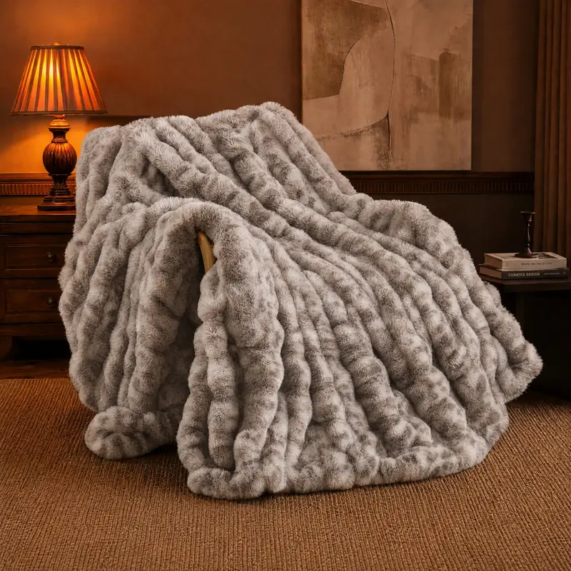 Cozy Fluffy Fleece Blanket | Soft Stripe Throw for Couch, Bed & Relaxing Nights