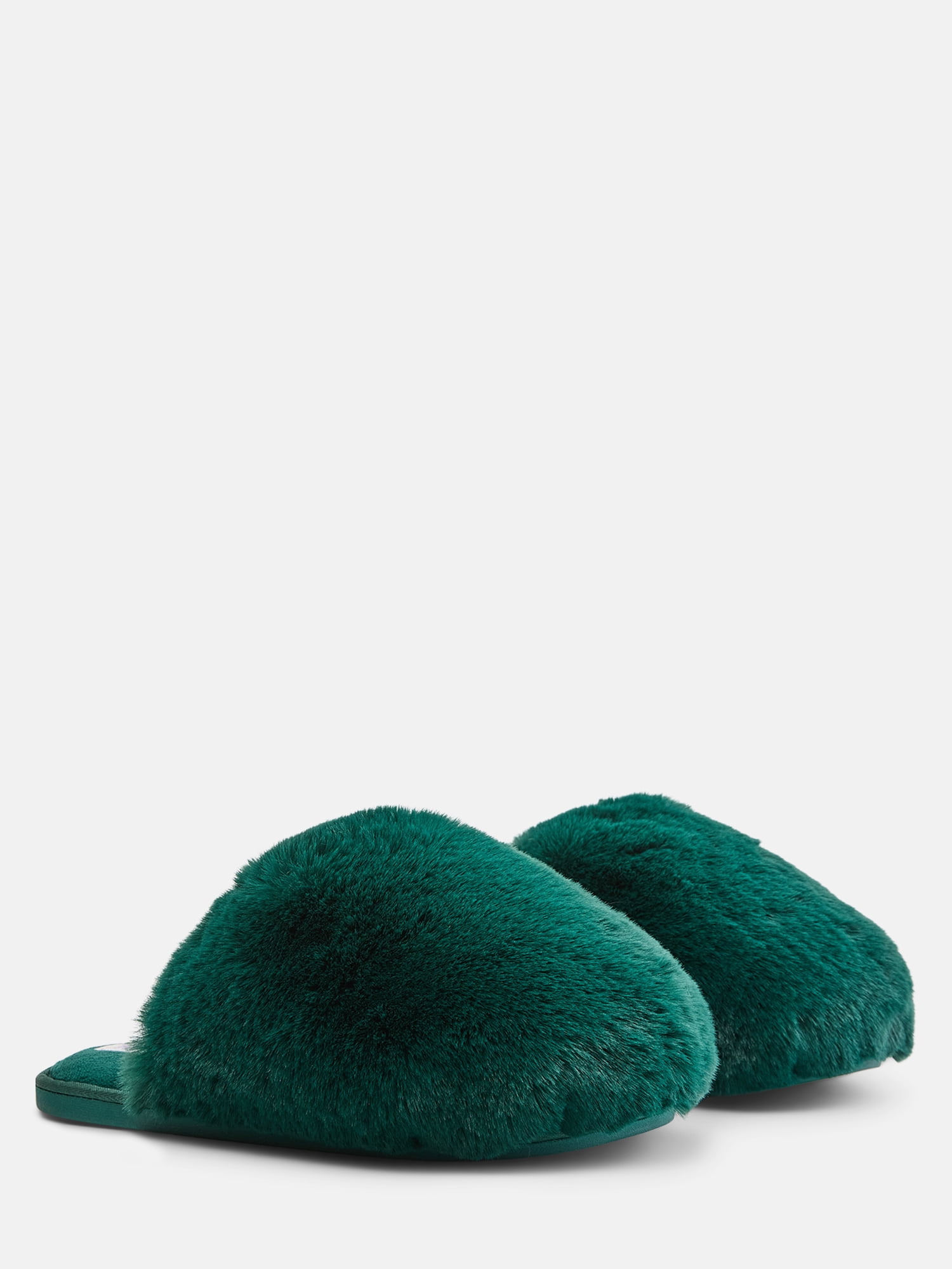Joyspun Women’s Faux Fur Puff Scuff Slippers