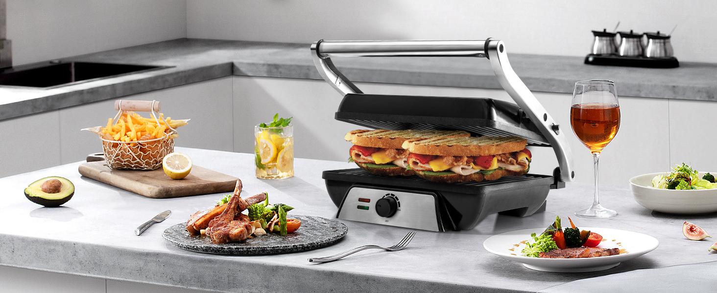 SUSTEAS Sandwich Maker Multi-Function Electric Indoor Grill, Non-Stick Panini Maker with Grease Tray Nonstick Griddle Toastie Machine Toastiemachine Kitchen Appliances Multifunction summerwins