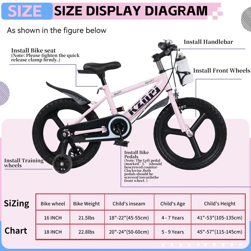 18 Inch Kids Bike | Adjustable Kids Bicycle with Training Wheels, Light-Up Wheels & Water Bottle