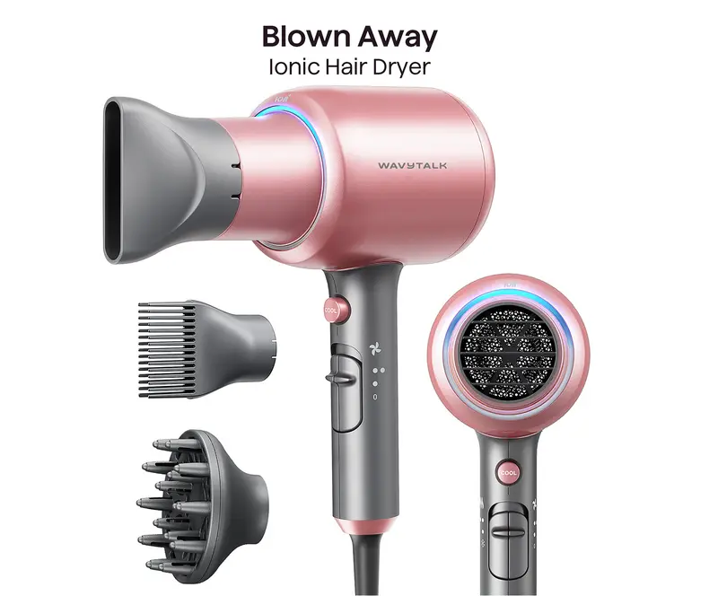 Wavytalk Blown Away Ionic Hair Dryer | 1875W Fast-Drying Hair Dryer with Diffuser & Styling Comb