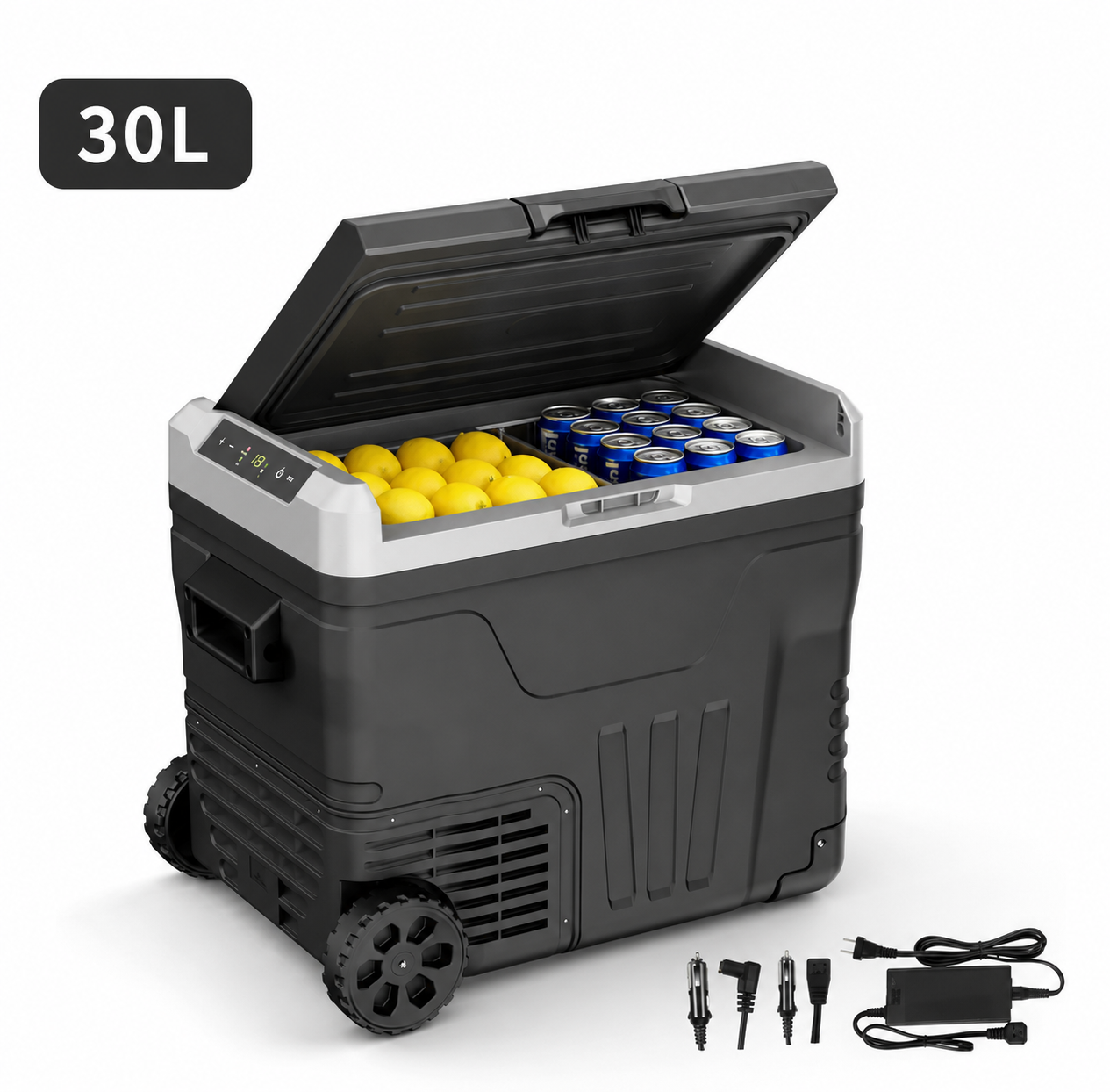 12 Volt Car Refrigerator,43QT(40L) Electric Cooler, -4℉~68℉ Portable Fridge Freezer,12V 24V DC 100-240V AC Car Fridge with Wheels&2 Baskets for Car,Camping,RV,BLACK