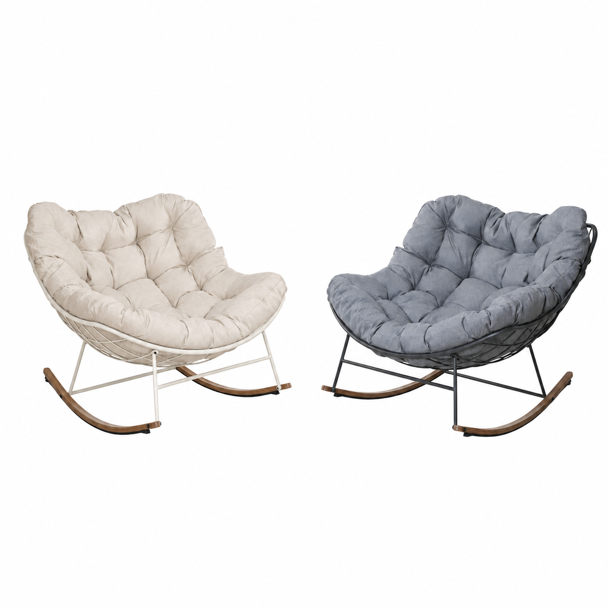 GRAND PATIO Egg-Shaped Rocking Chair with Thick Cushion, All-Weather E-Coated Steel Patio Rocker for Balcony Garden Backyard