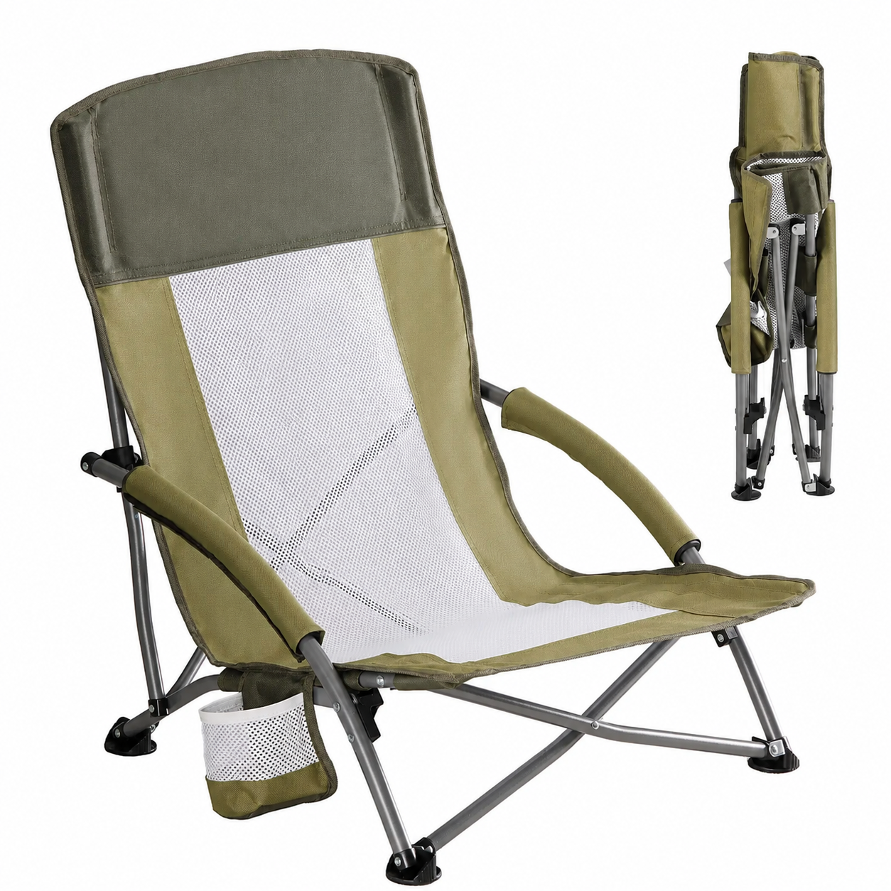 Comfort Folding Camping Chair, 440LBS Heavy Duty Reinforced Steel Frame, Padded 600D Oxford Chair with Cup Holders & Side Pockets, Foldable Carry Bag for Glamping Concerts Picnic