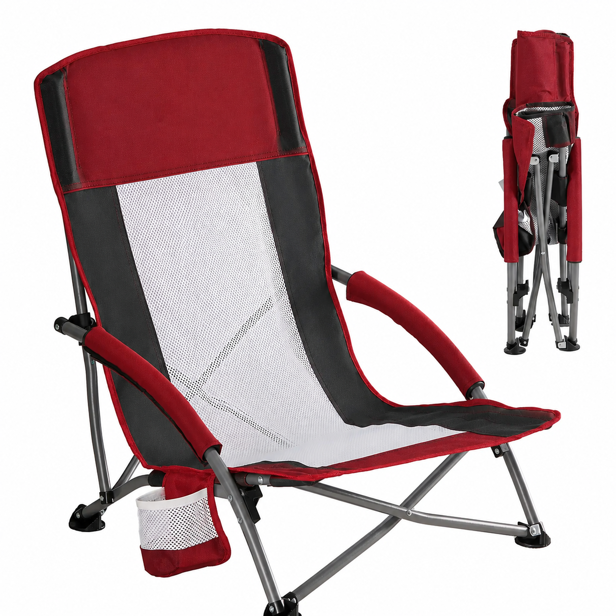 Comfort Folding Camping Chair, 440LBS Heavy Duty Reinforced Steel Frame, Padded 600D Oxford Chair with Cup Holders & Side Pockets, Foldable Carry Bag for Glamping Concerts Picnic