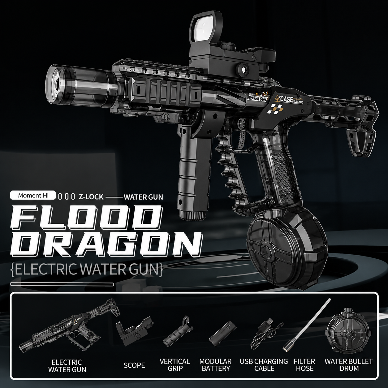 Ultimate Automatic Electric Water Blaster with Glowing Muzzle & Drum Magazine