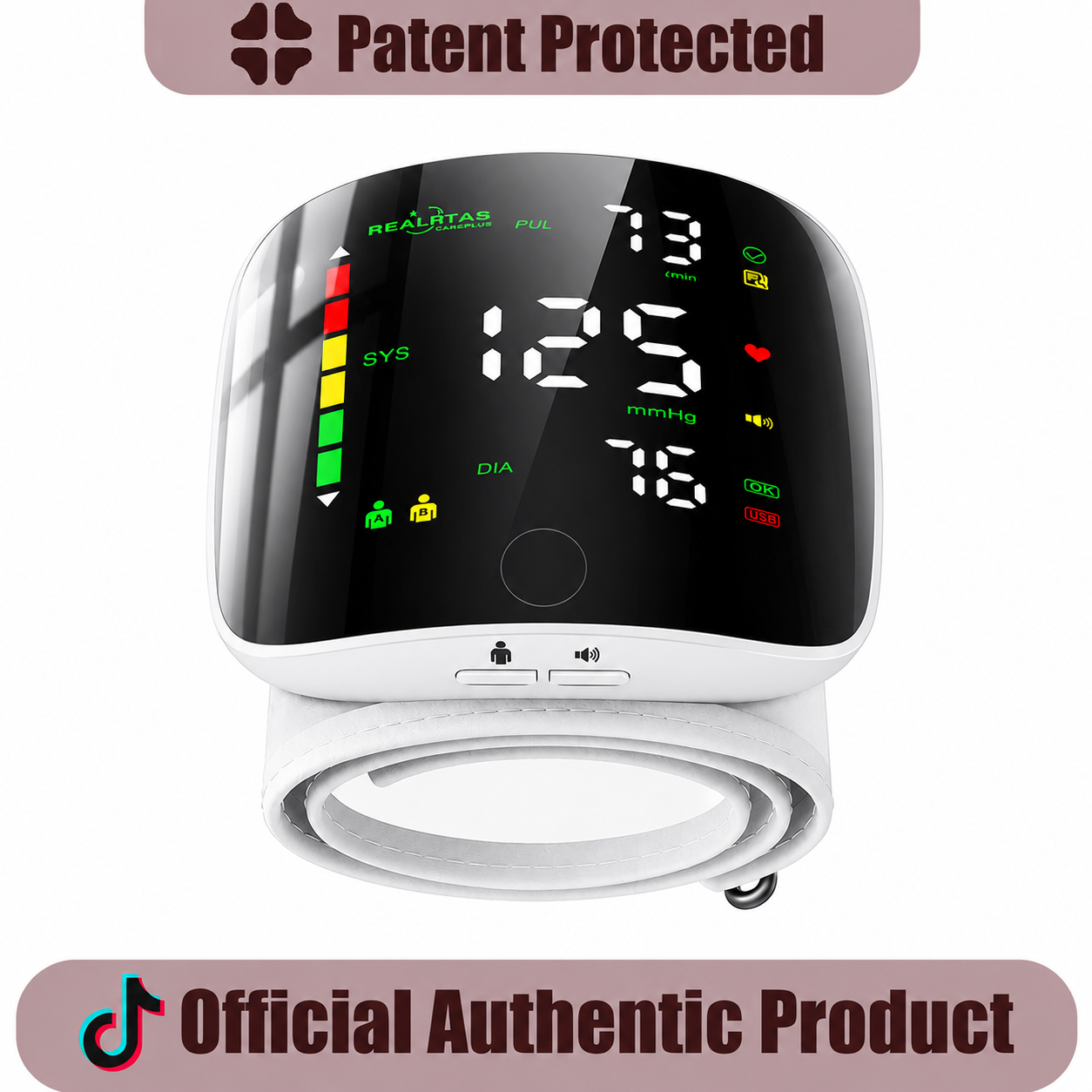 One-Touch Curved Screen Wrist Blood Pressure Monitor