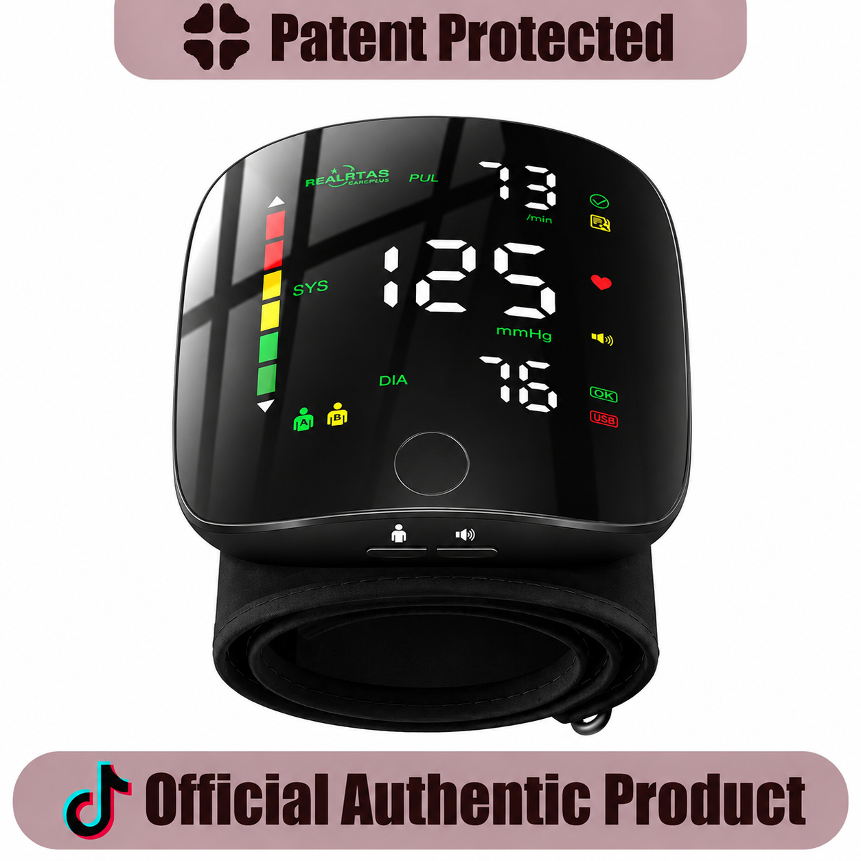 One-Touch Curved Screen Wrist Blood Pressure Monitor