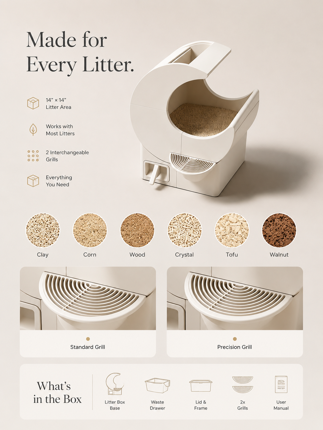 NLFZEK Self-Cleaning Cat Litter Box | No Electricity Needed, Manual Sifting, Odor & Litter Scatter Control