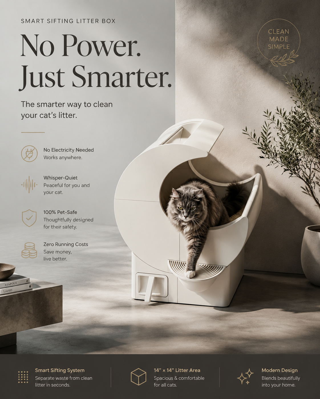 NLFZEK Self-Cleaning Cat Litter Box | No Electricity Needed, Manual Sifting, Odor & Litter Scatter Control