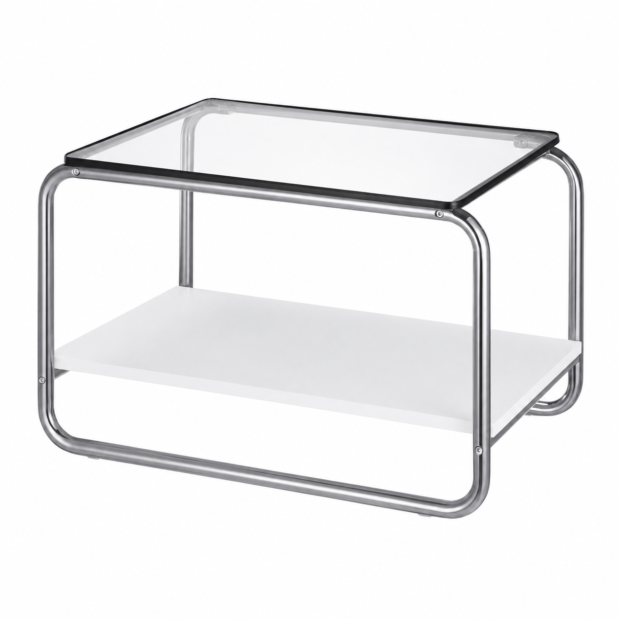 NLFZEK Modern Glass Coffee Table – 2-Tier Chrome Frame with Walnut Shelf for Living Room