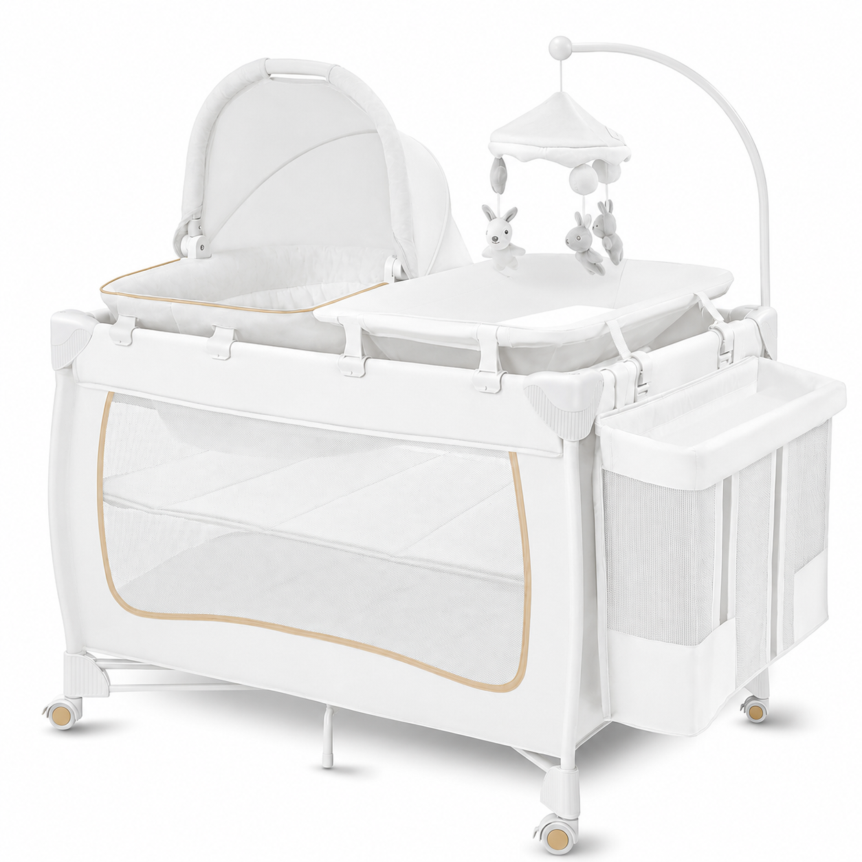 NLFZEK 6-in-1 Baby Playard | Portable Crib with Bassinet, Changing Table & Toy Bar