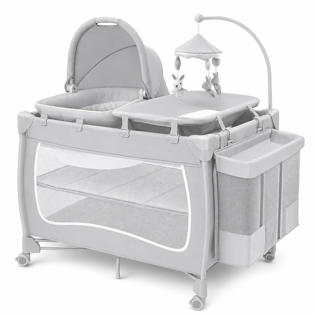 NLFZEK 6-in-1 Baby Playard | Portable Crib with Bassinet, Changing Table & Toy Bar