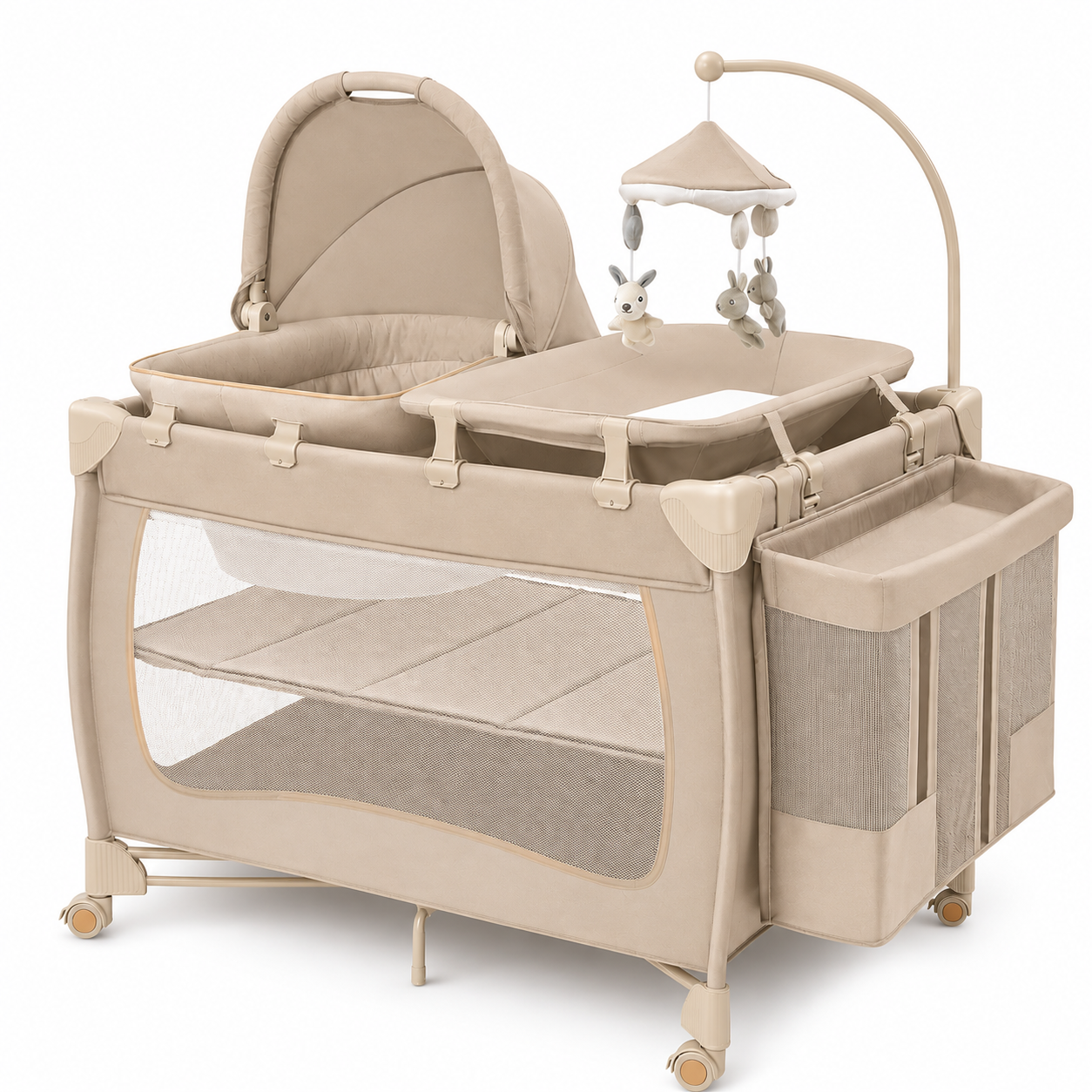 NLFZEK 6-in-1 Baby Playard | Portable Crib with Bassinet, Changing Table & Toy Bar