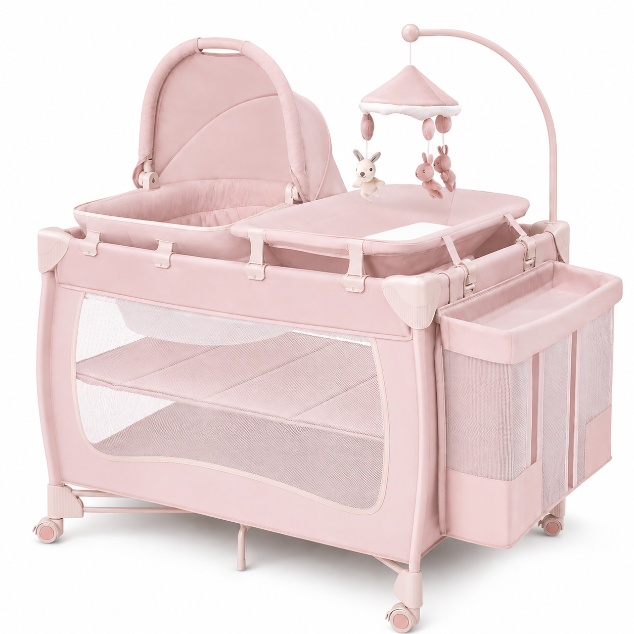 NLFZEK 6-in-1 Baby Playard | Portable Crib with Bassinet, Changing Table & Toy Bar