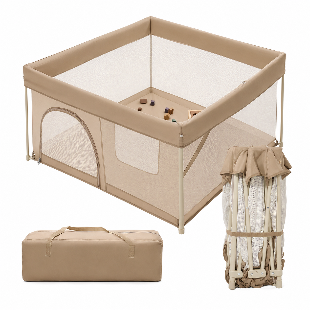 NLFZEK Foldable Baby Playpen | Portable Play Yard with Breathable Mesh, Zipper Door & Play Mat