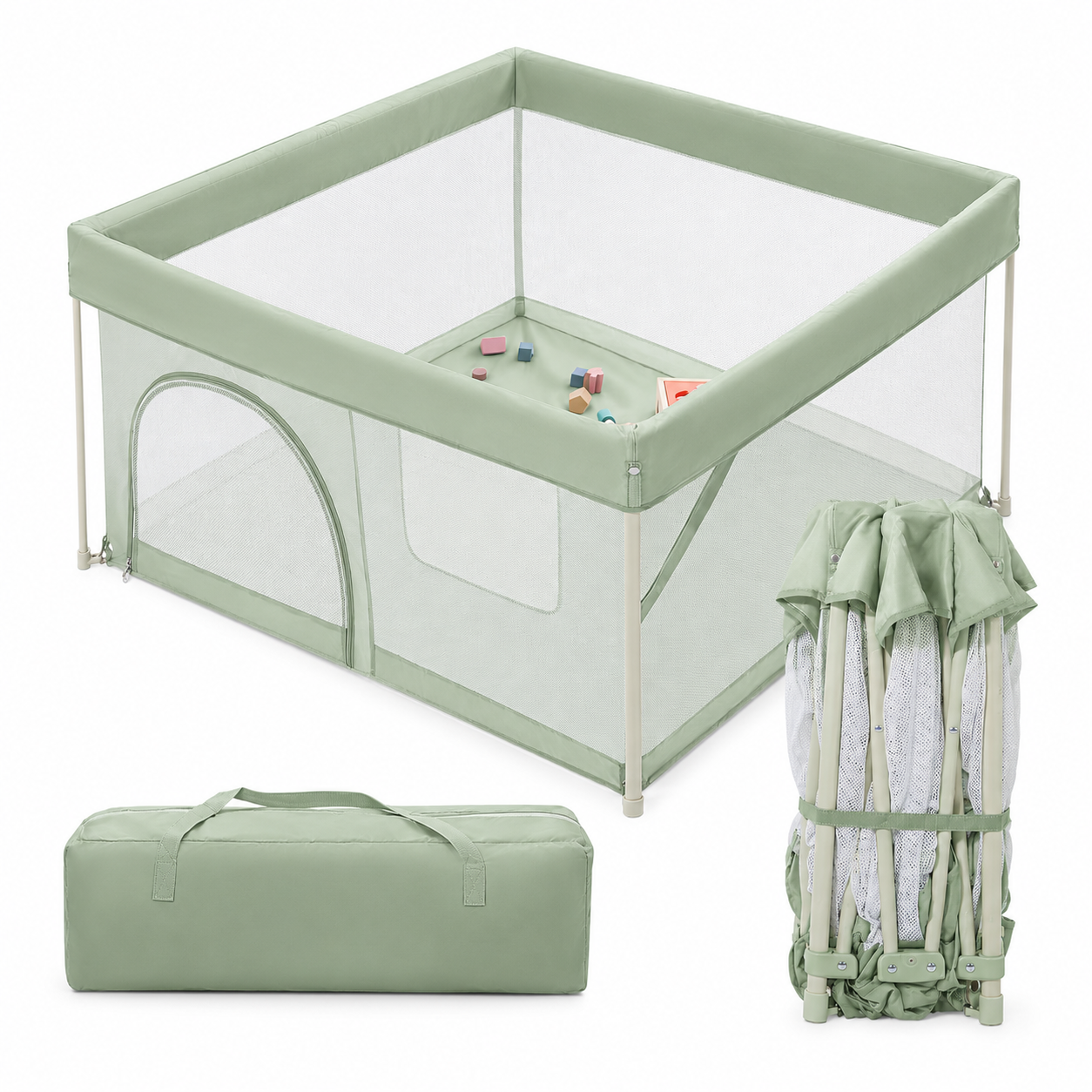 NLFZEK Foldable Baby Playpen | Portable Play Yard with Breathable Mesh, Zipper Door & Play Mat
