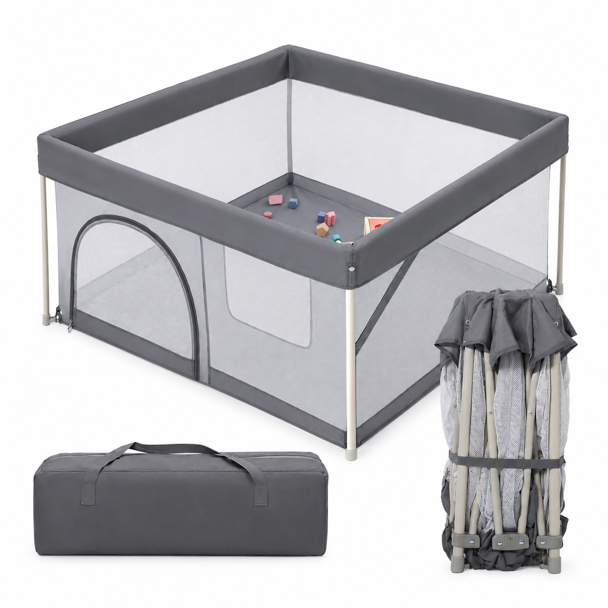 NLFZEK Foldable Baby Playpen | Portable Play Yard with Breathable Mesh, Zipper Door & Play Mat