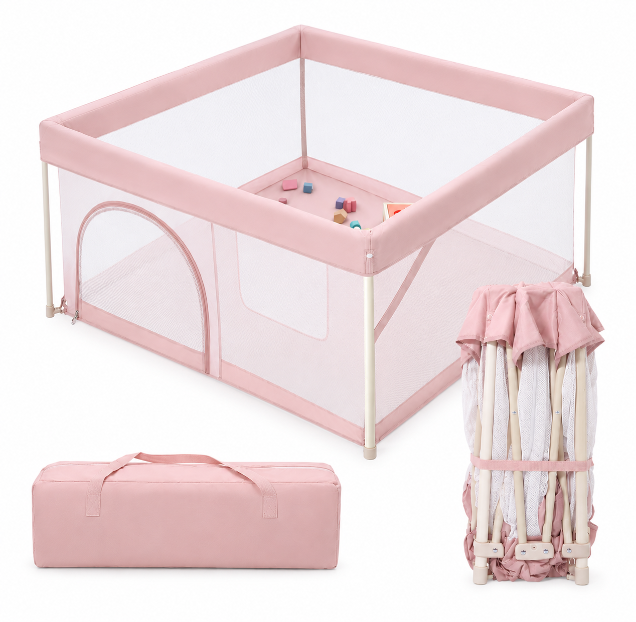 NLFZEK Foldable Baby Playpen | Portable Play Yard with Breathable Mesh, Zipper Door & Play Mat