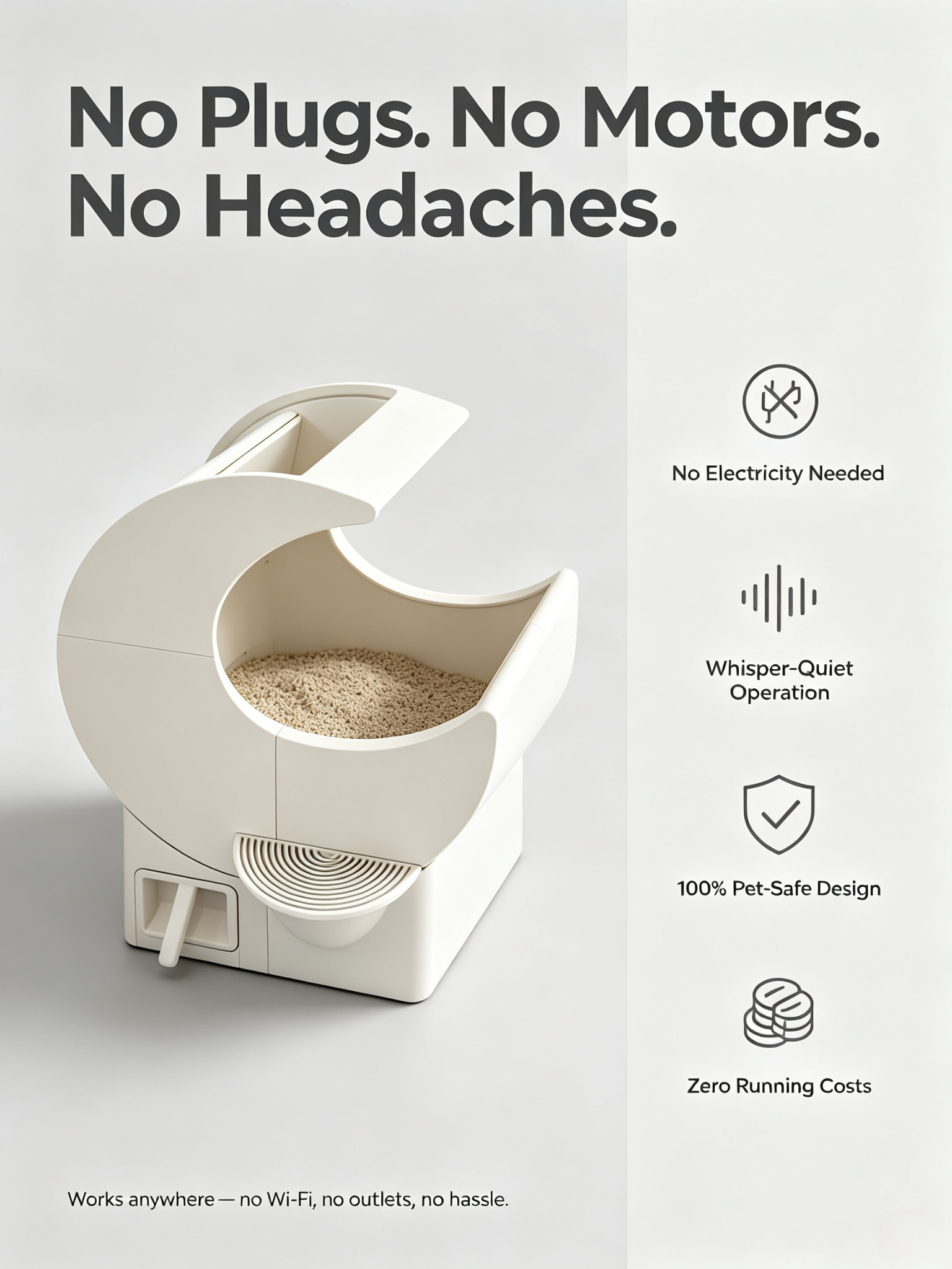 Self-Cleaning Cat Litter Box | No Electricity Needed, Manual Sifting, Odor & Litter Scatter Control