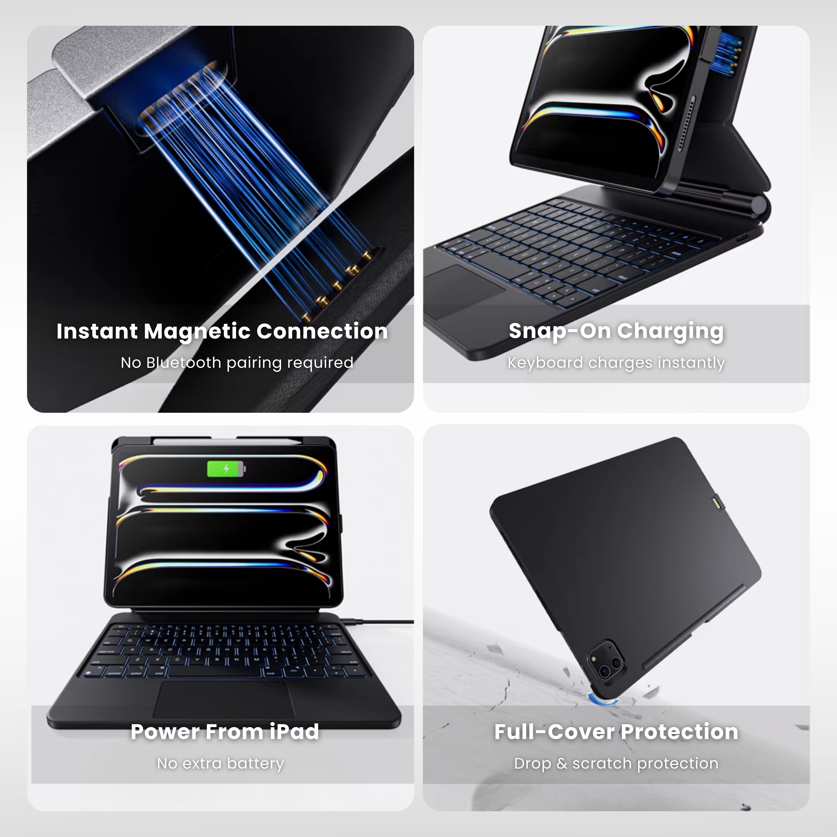 NLFZEK Touch-Connect iPad Keyboard Case (No Bluetooth Required)