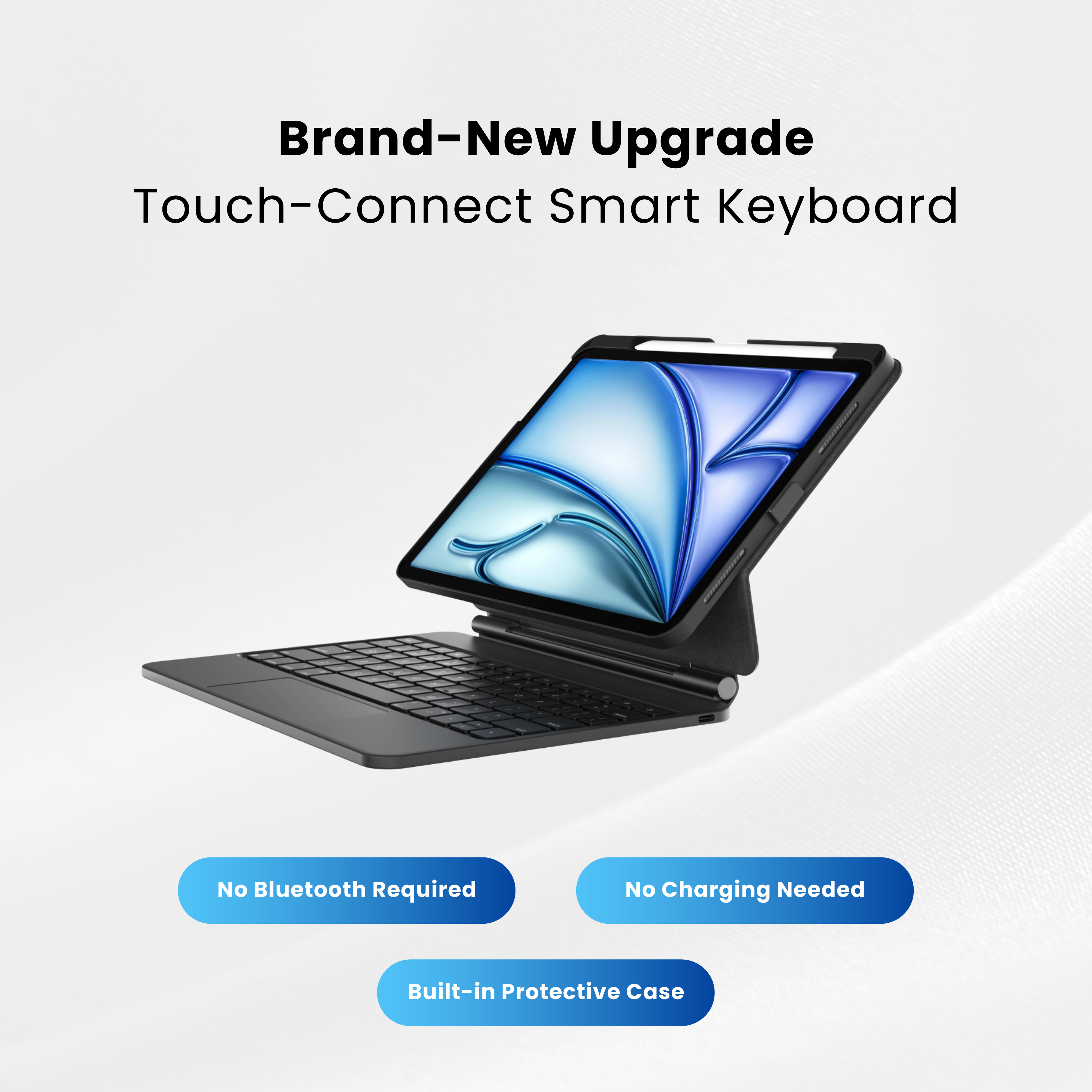 NLFZEK Touch-Connect iPad Keyboard Case (No Bluetooth Required)