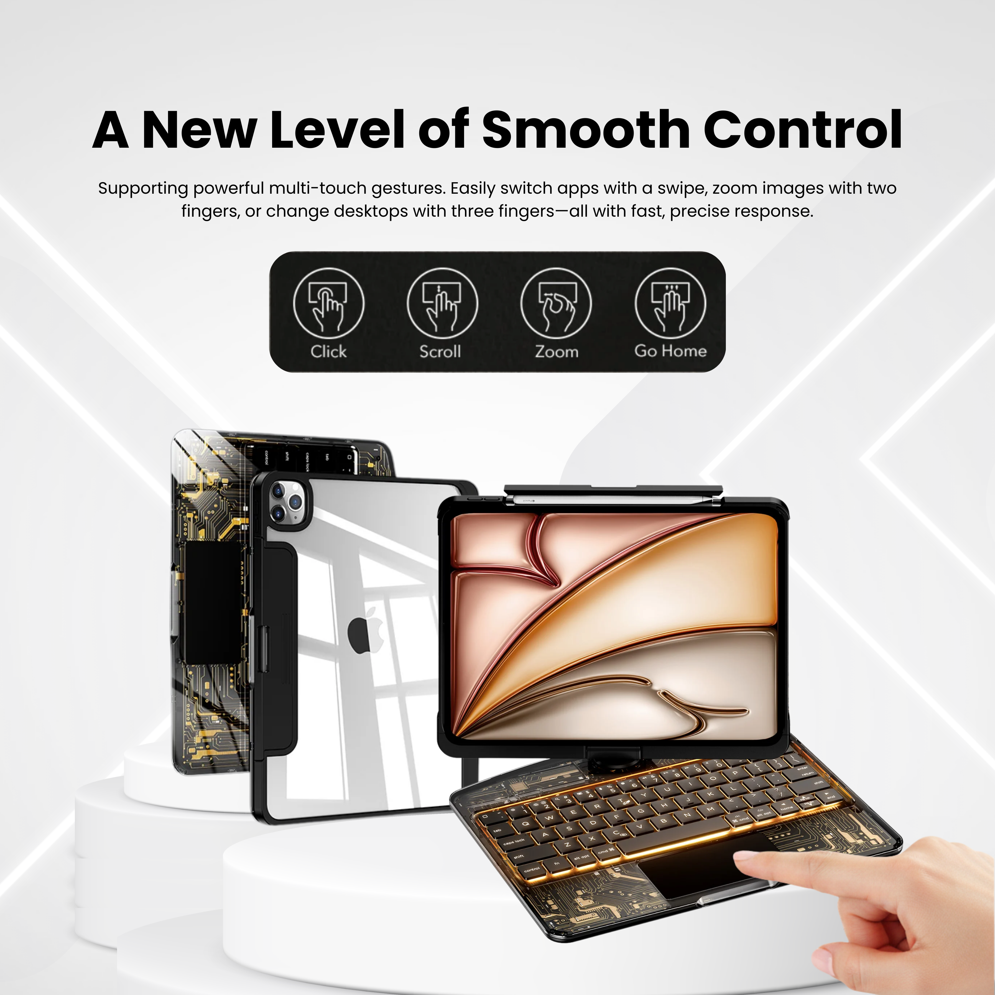 NLFZEK Y2K Transparent Black 360° Rotating iPad Keyboard Case