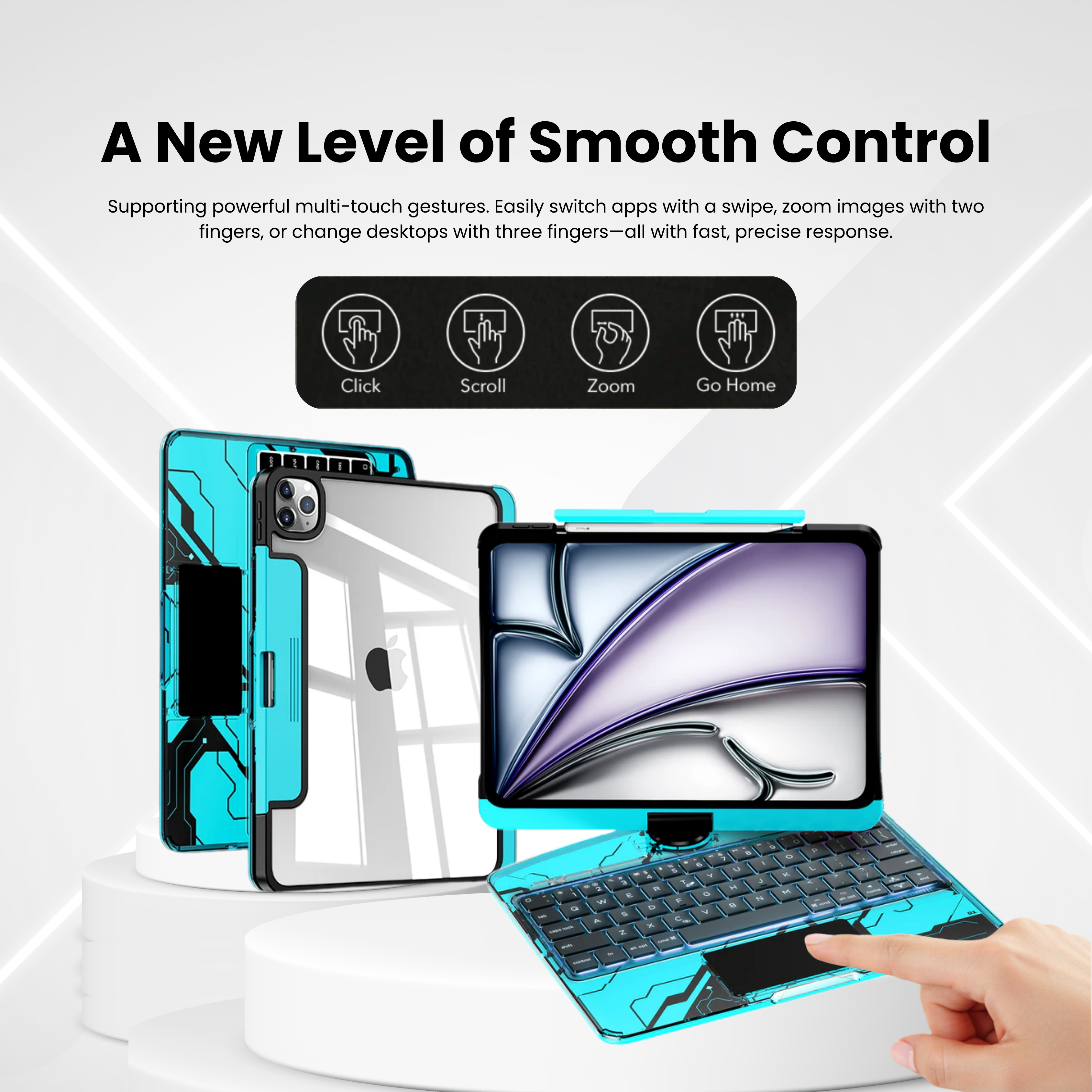 NLFZEK Y2K Transparent Blue 360° Rotating iPad Keyboard Case