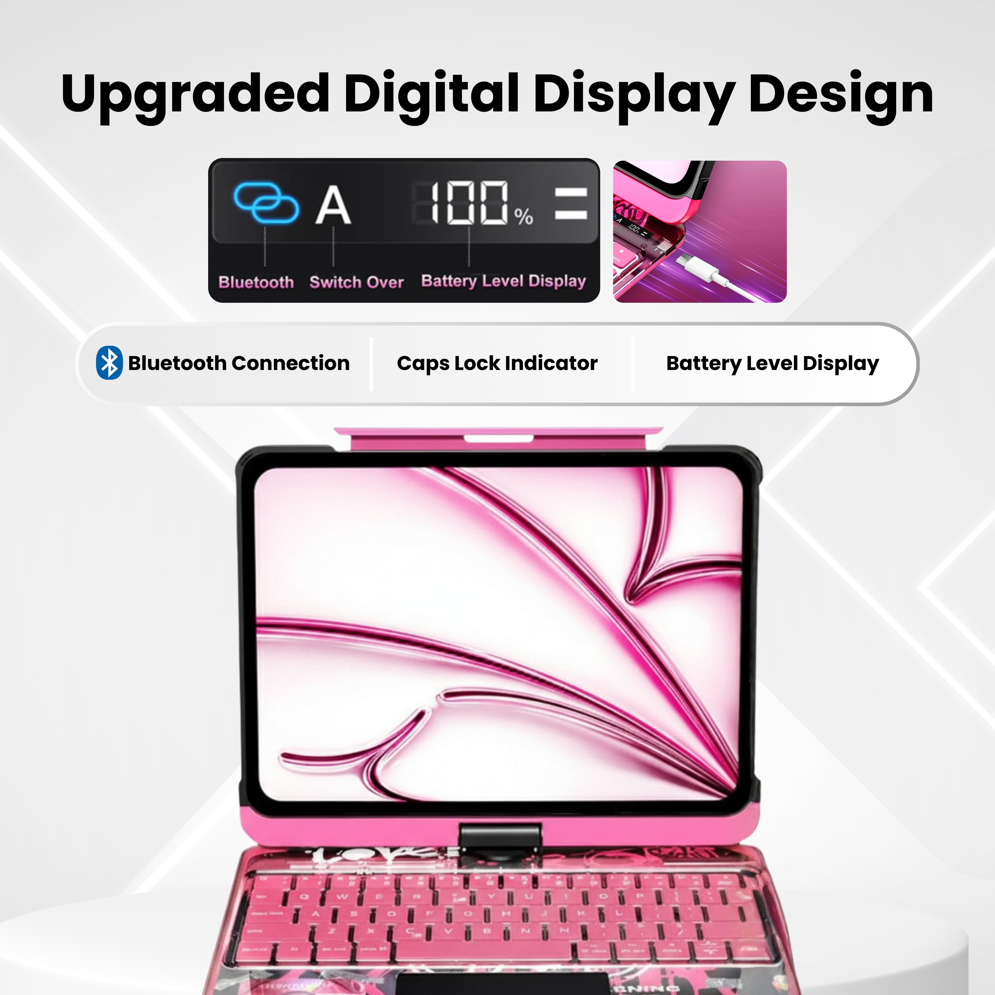 NLFZEK Y2K Transparent Pink 360° Rotating iPad Keyboard Case