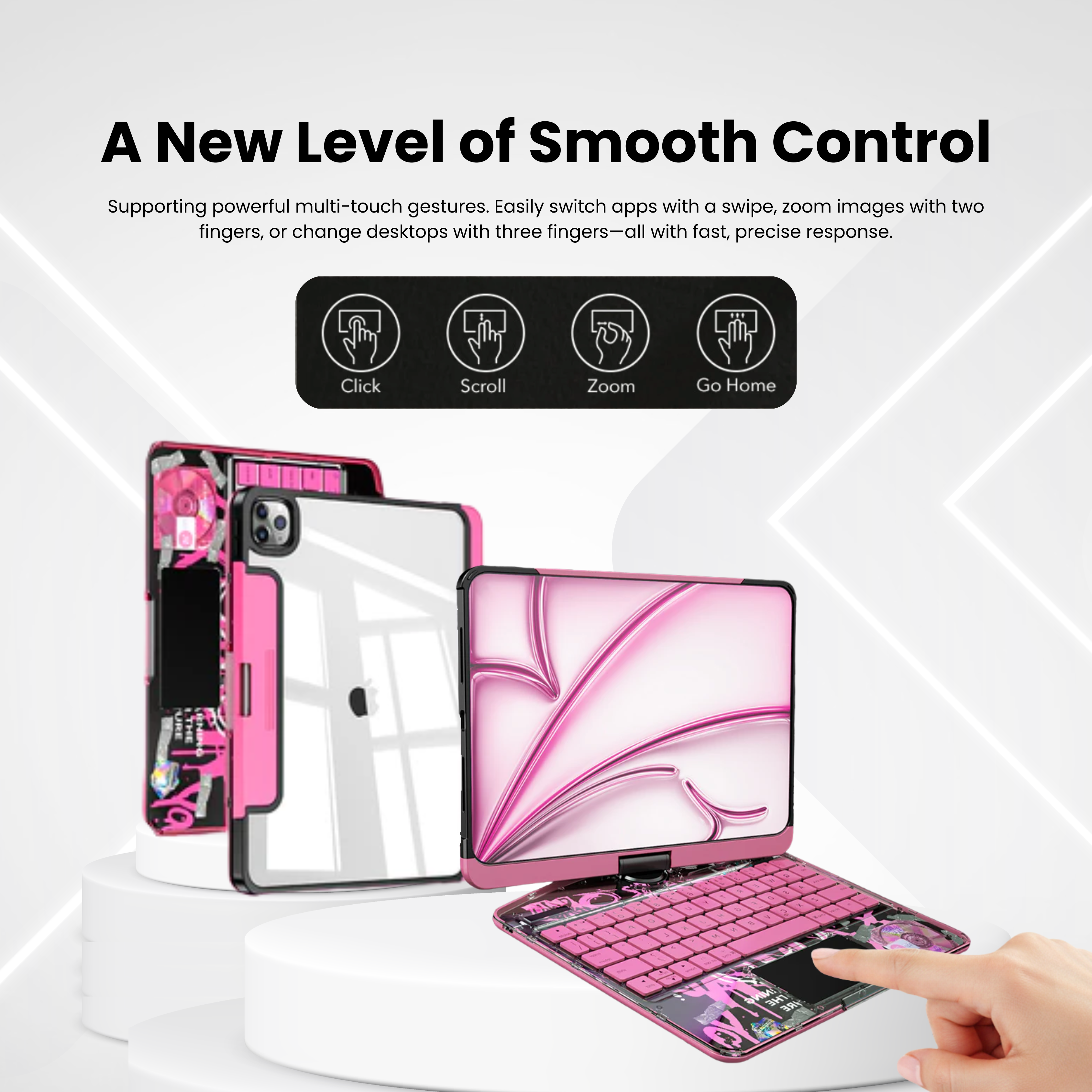 NLFZEK Y2K Transparent Pink 360° Rotating iPad Keyboard Case